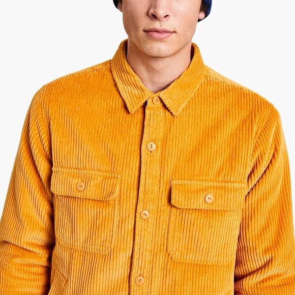 NWT Sun + Stone M Yellow Owen Fleece-Lined Corduroy Shirt Jacket Cabin Rustic